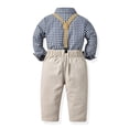 thumbnail image 3 of Hiijoy Little Boys Suit Long Sleeve Plaid Dress Shirt Suspender Pants Outfits, Sizes 6-7Y, 3 of 7