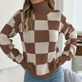 thumbnail image 5 of DAFPZW Women's Casual Turtleneck Sweater Long Sleeve Checkered Pullover Knit Jumper Tops, 5 of 8