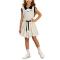 thumbnail image 2 of WQNVRNR Girls Sweet Two-Piece Outfit- Elastic Waist Bubble Shorts Lapel Sleeveless Crewneck Top Bow Casual Summer Clothes Set White Size 11 Years, 2 of 9