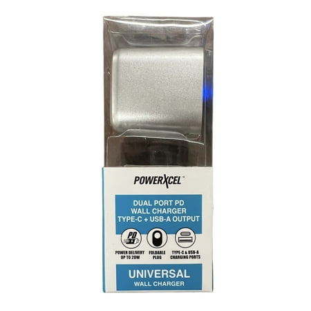 PowerXcel Dual Port PD Wall Charger Type-C + USB-A Output Universal Wall Charger