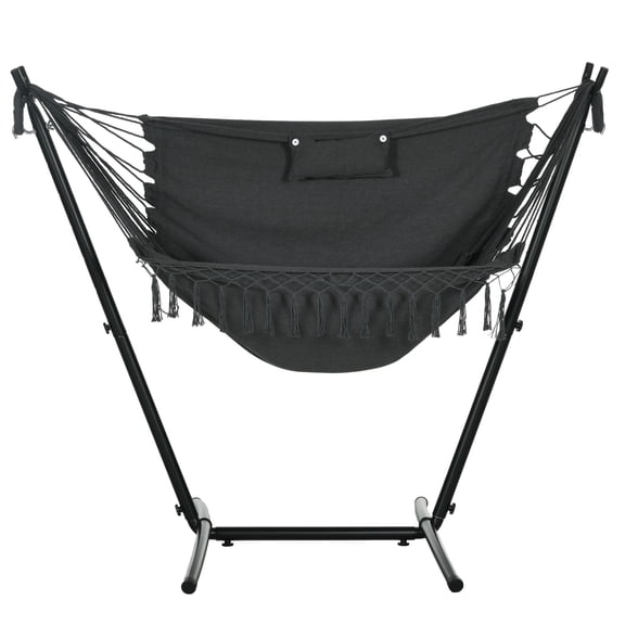 Outdoor Hanging Hammock Chair with Stand, Gray Lounge Swing with Side Pocket and Headrest