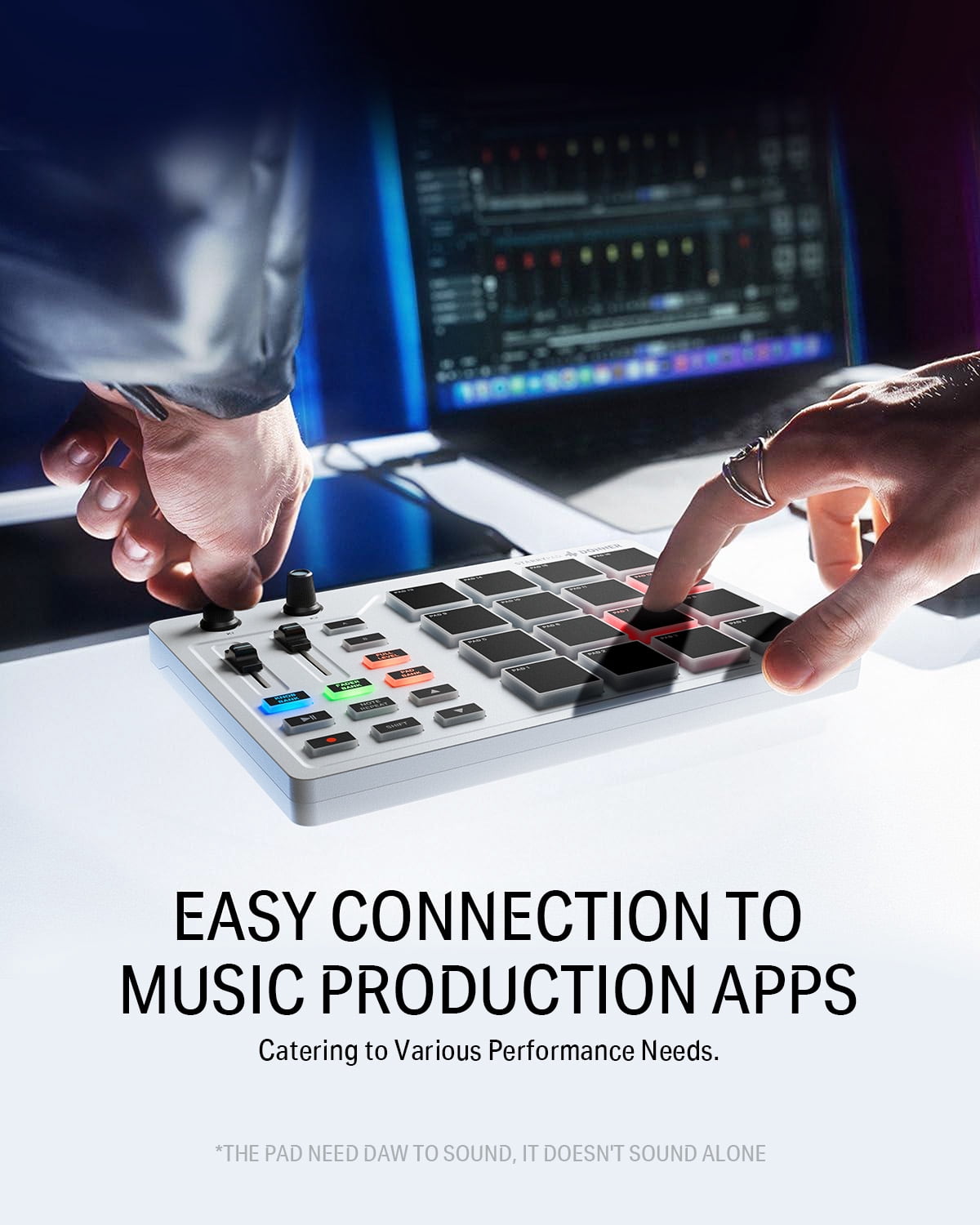 Donner STARRYPAD Professional MIDI Pad Beat Maker Machine with 16 Beat Pads, Melodics Lessons,White