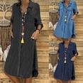 thumbnail image 2 of Plus Size Polo Collar Denim Dress, Solid Color Button Dress for Dating, Party & Commute, 2 of 4