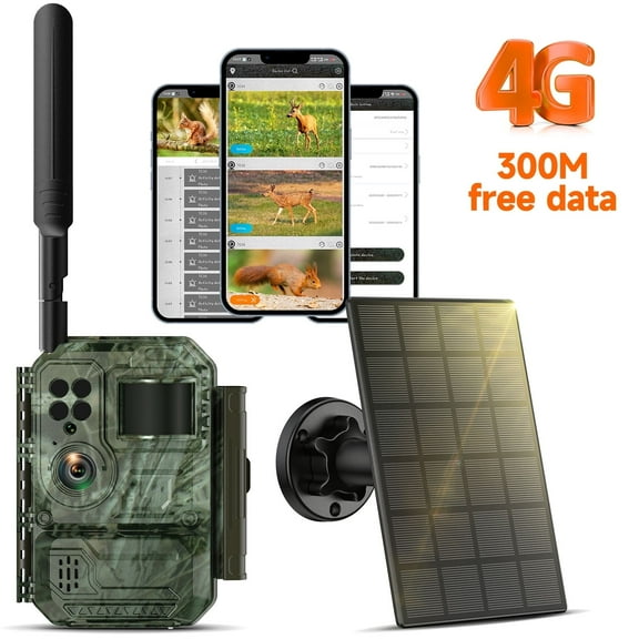 CAMPARK Cellular Trail Camera, Solar Powered Game Camera Built-in 4G LTE SIM Card, No WiFi Required, 1080P Live Video, Blacklight Night Vision, IP66 Waterproof Hunting Camera, 0.1S Motion Activated