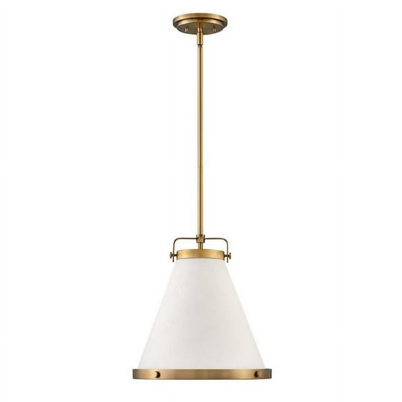 Hinkley 4997LCB Lark - One Light Small Pendant, Lacquered Brass Finish with Off-White Textured Shade