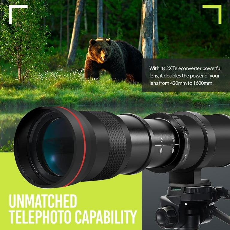 High-Power 420-1600mm f/8.3 HD Manual Telephoto Zoom Lens for Canon EOS 80D, EOS 90D, Rebel T3, T3i, T5, T5i, T6i, T6s, T7, T7I, T8I, SL3, EOS 70D, High-Power 420-1600mm f/8.3 HD Manual Telephoto Zoom Lens for Canon EOS 80D, EOS 90D, Rebel T3, T3i, T5, T5i, T6i, T6s, T7, T7I, T8I, SL3, EOS 70D,