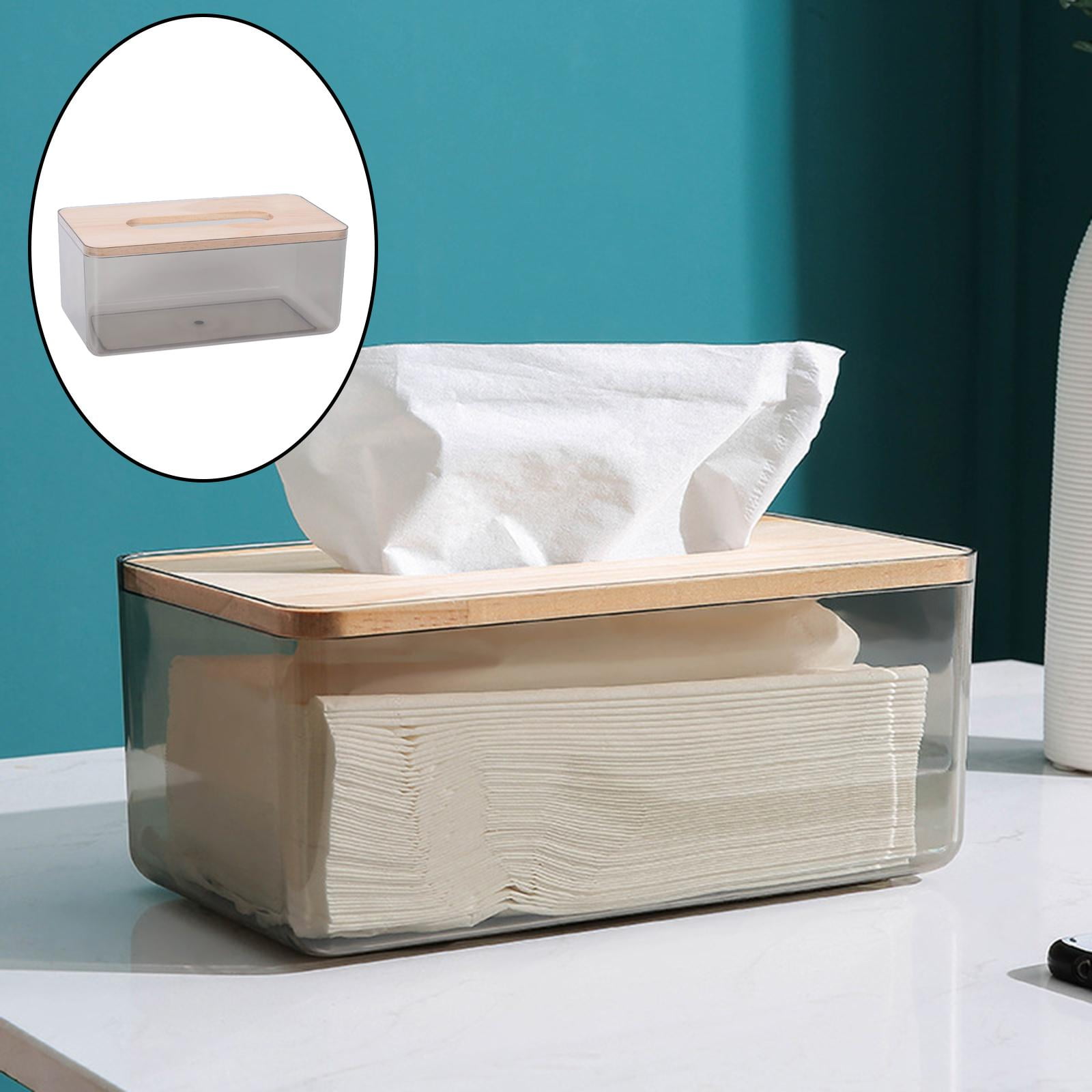 Cute Clear Tissue Box Cover Holder, Modern Transparent Rectangular Bamboo  Facial Tissues Dispenser for Bathroom, Bedroom, Living Room
