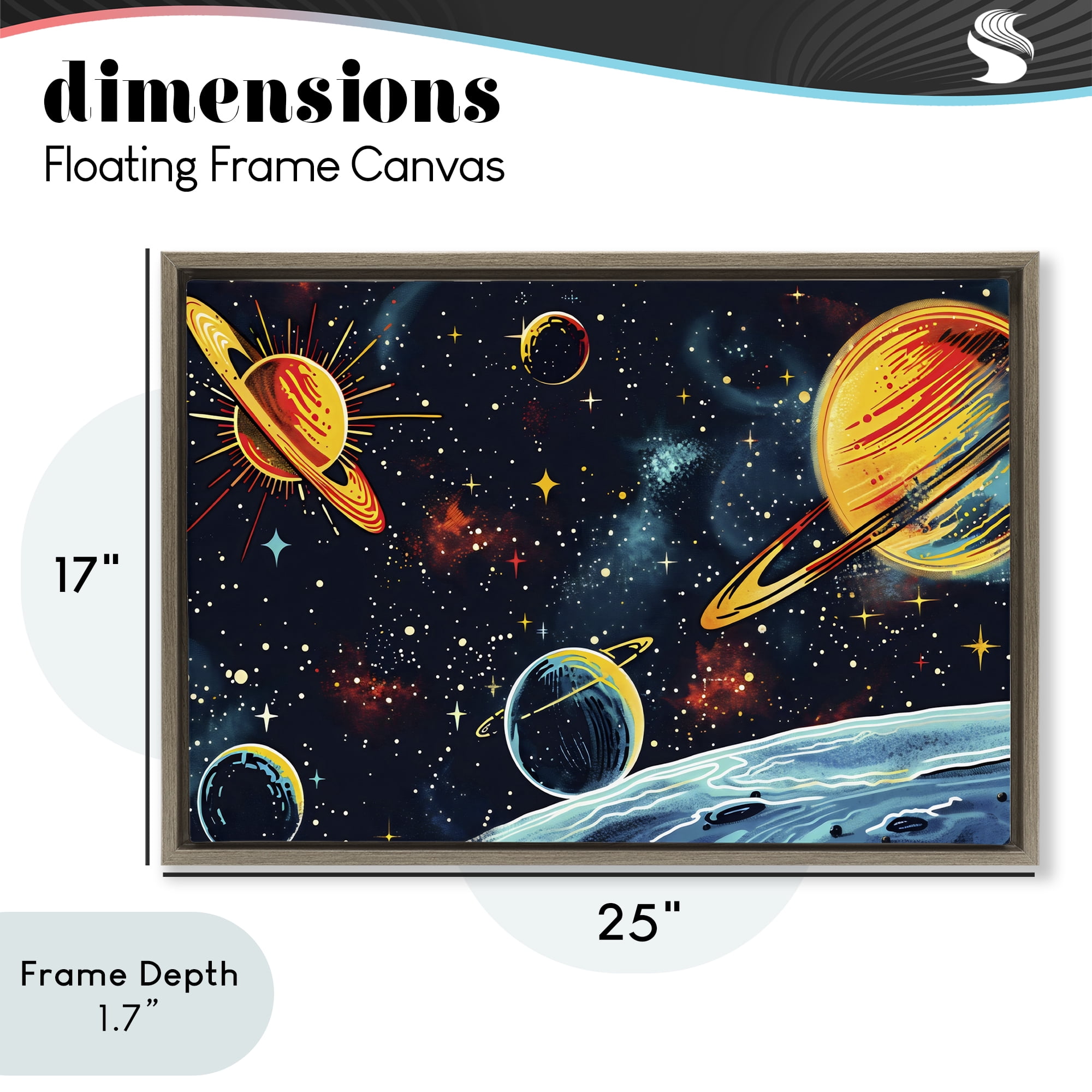 Stupell Industries Black Lit Galaxy Panorama Brown Framed Floater Canvas Wall Art, design by Creative Studio