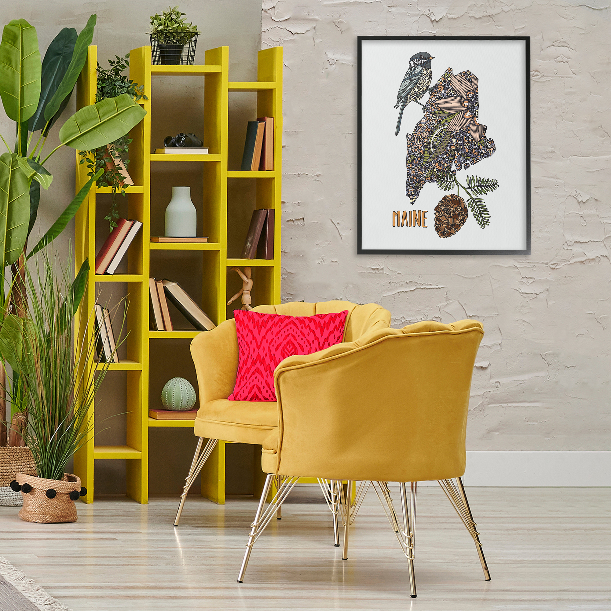 Stupell Industries Floral Maine State Botanical & Floral Painting Black Framed Art Print Wall Art, 24 x 30