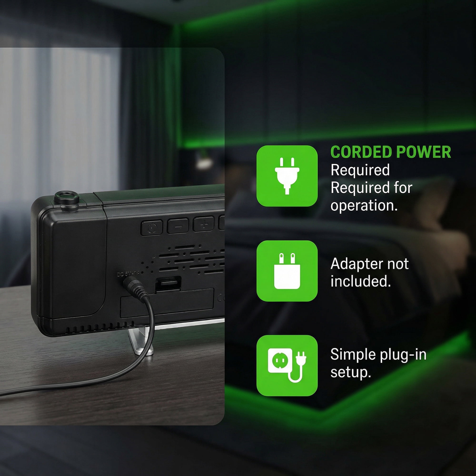 Unique Bargains Digital Dual Alarm Clock with A 180° Rotating Projector 7.5" x 1" x 2.8"