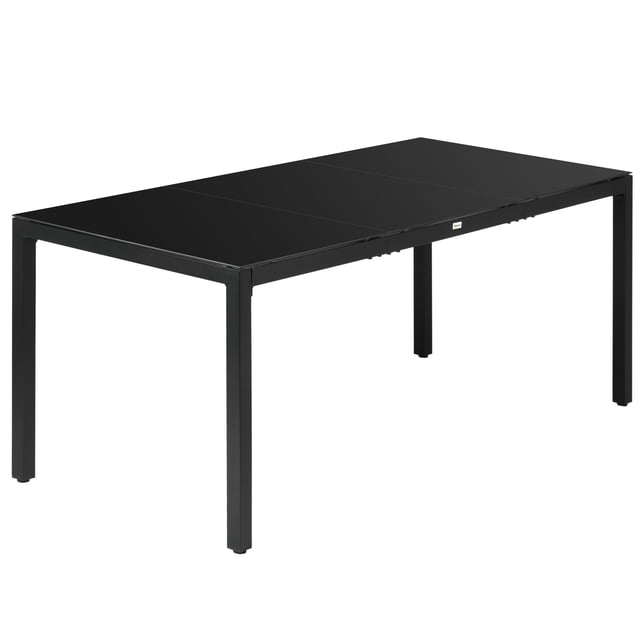 Rectangular Outdoor Dining Table for 8 People, Black Tempered Glass Top with Rustproof Powder-Coated Aluminum Frame, 70.9" x 31.5" x 28.3" for Patio, Garden and Backyard
