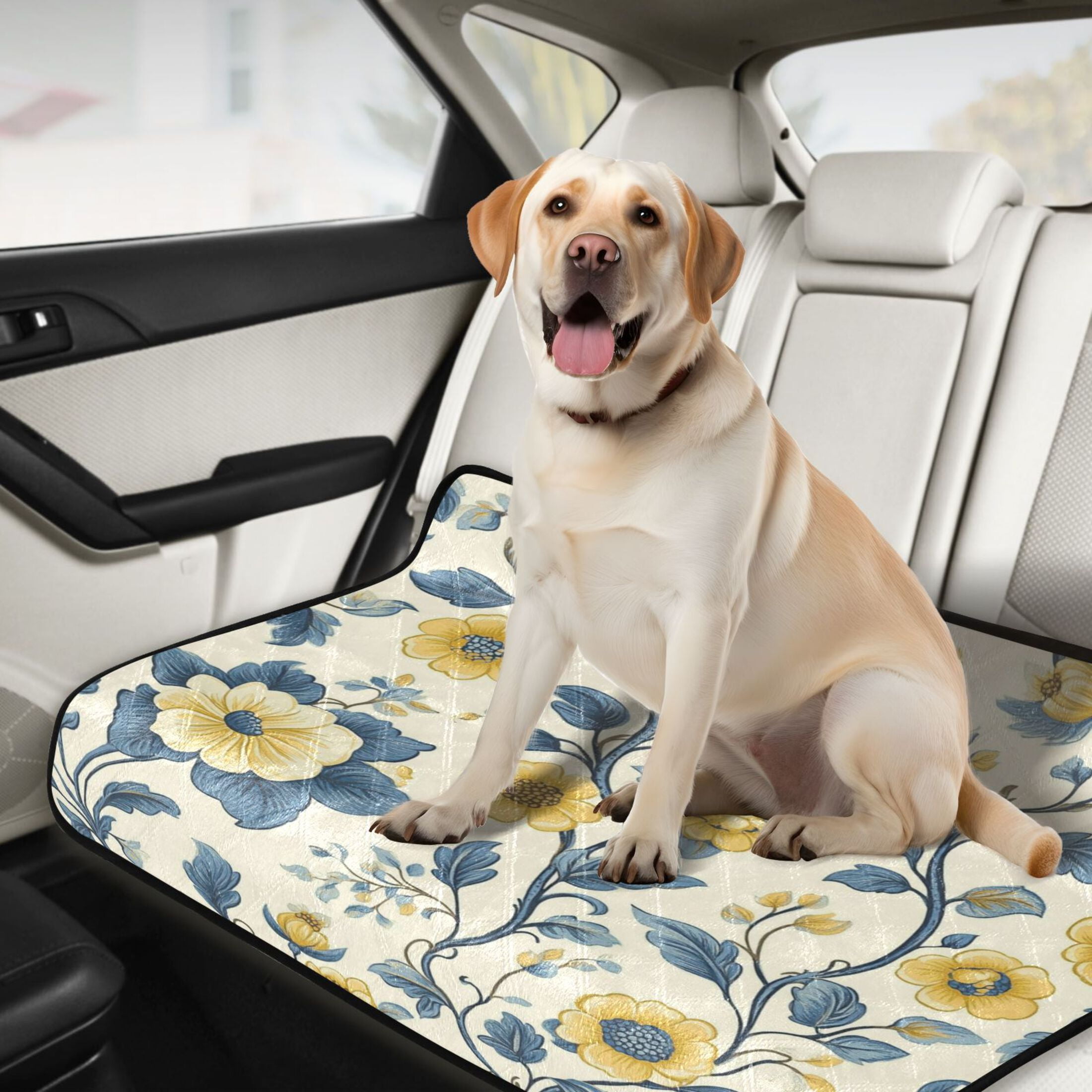 Qxltty Yellow Vintage Floral Pattern Cat litter Pads Pet Set of 3 Diaper Mats Center Anti-leakage Layer Absorbent Soft and Comfortable