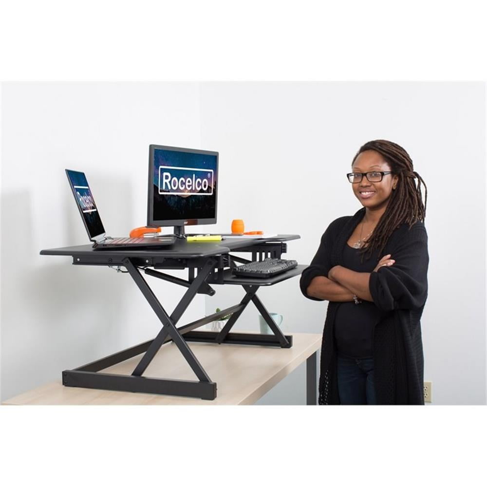 Pemberly Row 46" Large Height Adjustable Standing Desk Converter - Black