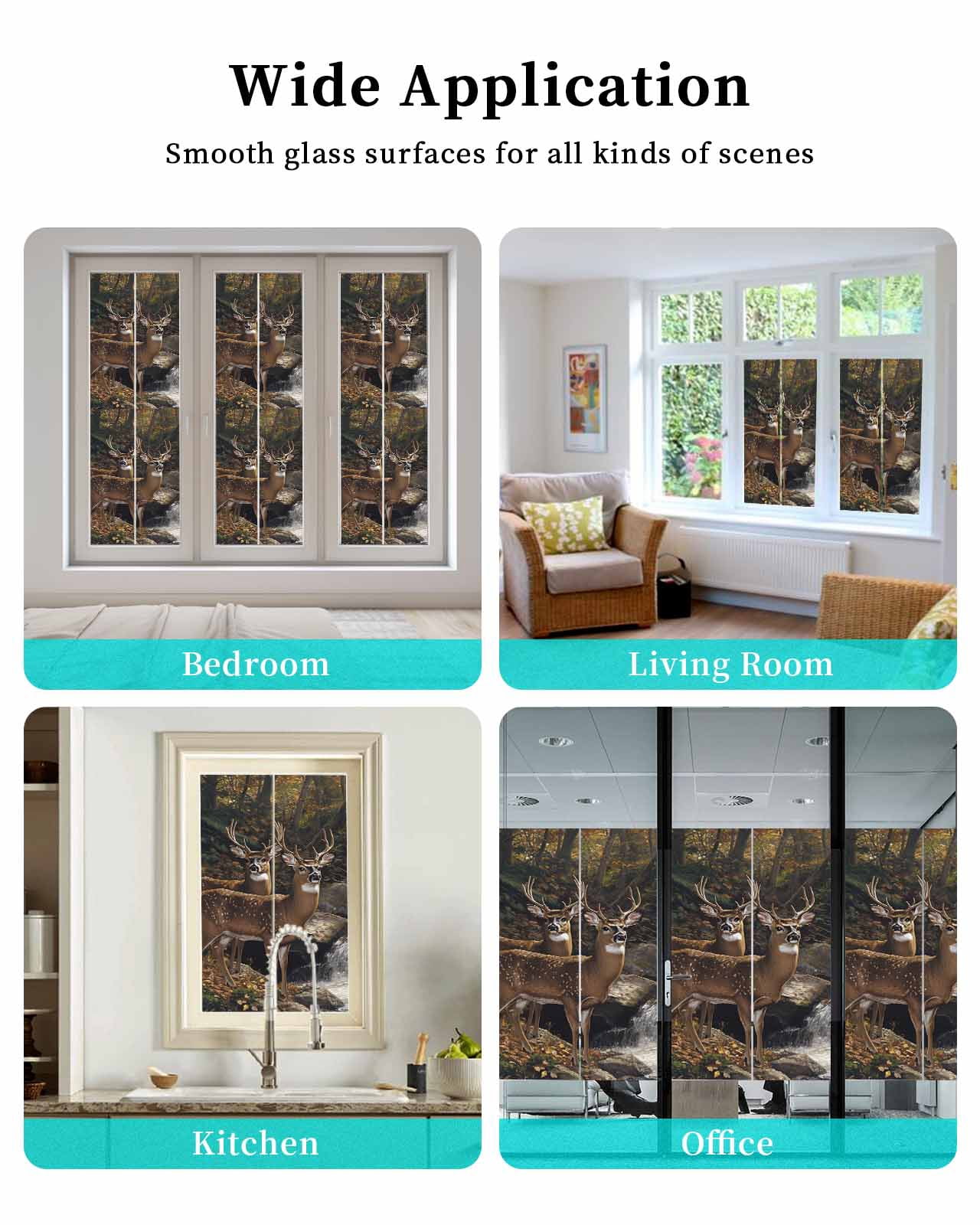 Window Privacy Film Forest Deer Stained Glass Window Film Decorative Sun Block Window Cover Farmhouse Vintage River Elk Window Clings Static Adhesive Sticker for Bathroom 23.6"x59"