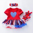 thumbnail image 2 of Xudanell 4th of July Outfits for Girls Newborn Cute Girls Romper Patchwork Mesh Star Skirt and Headbands 4th of July Outfit Red 6-12 Months, 2 of 6