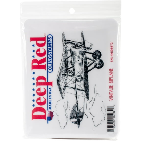 Deep Red Cling Stamp 4"X5"-Vintage Biplane