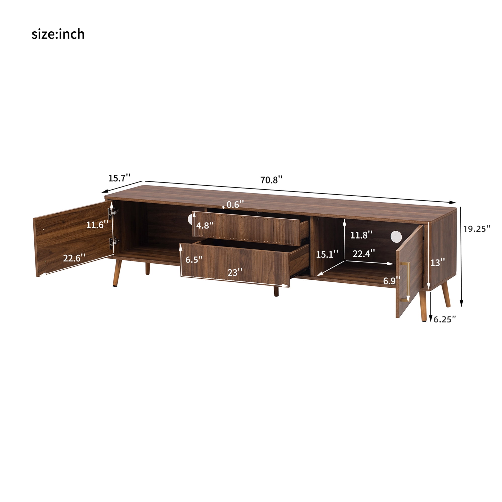 Homy Casa 70.8" Walnut TV Stand for TVs up to 75" with 2 Drawers Cabinets and Cable Management