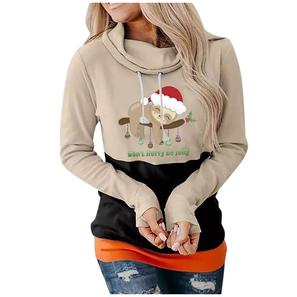 Sudadera con capucha para mujer con estampado de manga larga informal suelta para Navidad Fridja fksj3254