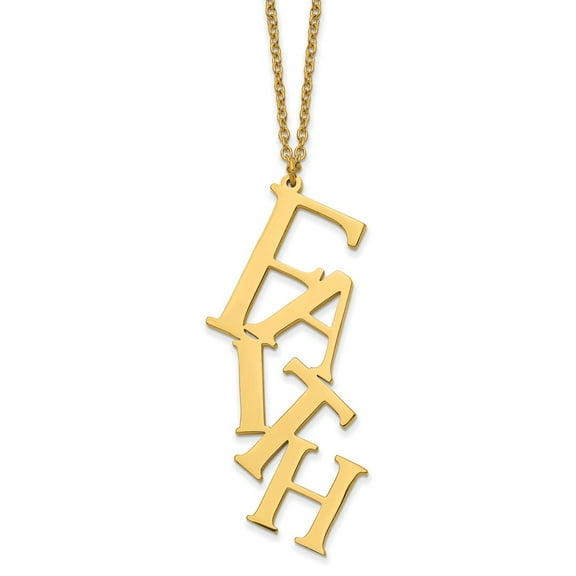 Primal Steel Stainless Steel Polished Yellow IP-plated FAITH with 2-inch Extention 16-inch Cable Chain Necklace