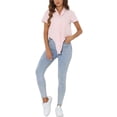 thumbnail image 2 of INSPIRE CHIC Women's Stripe Button up Short Sleeve Tie Front Short Shirts XL Pink, 2 of 6