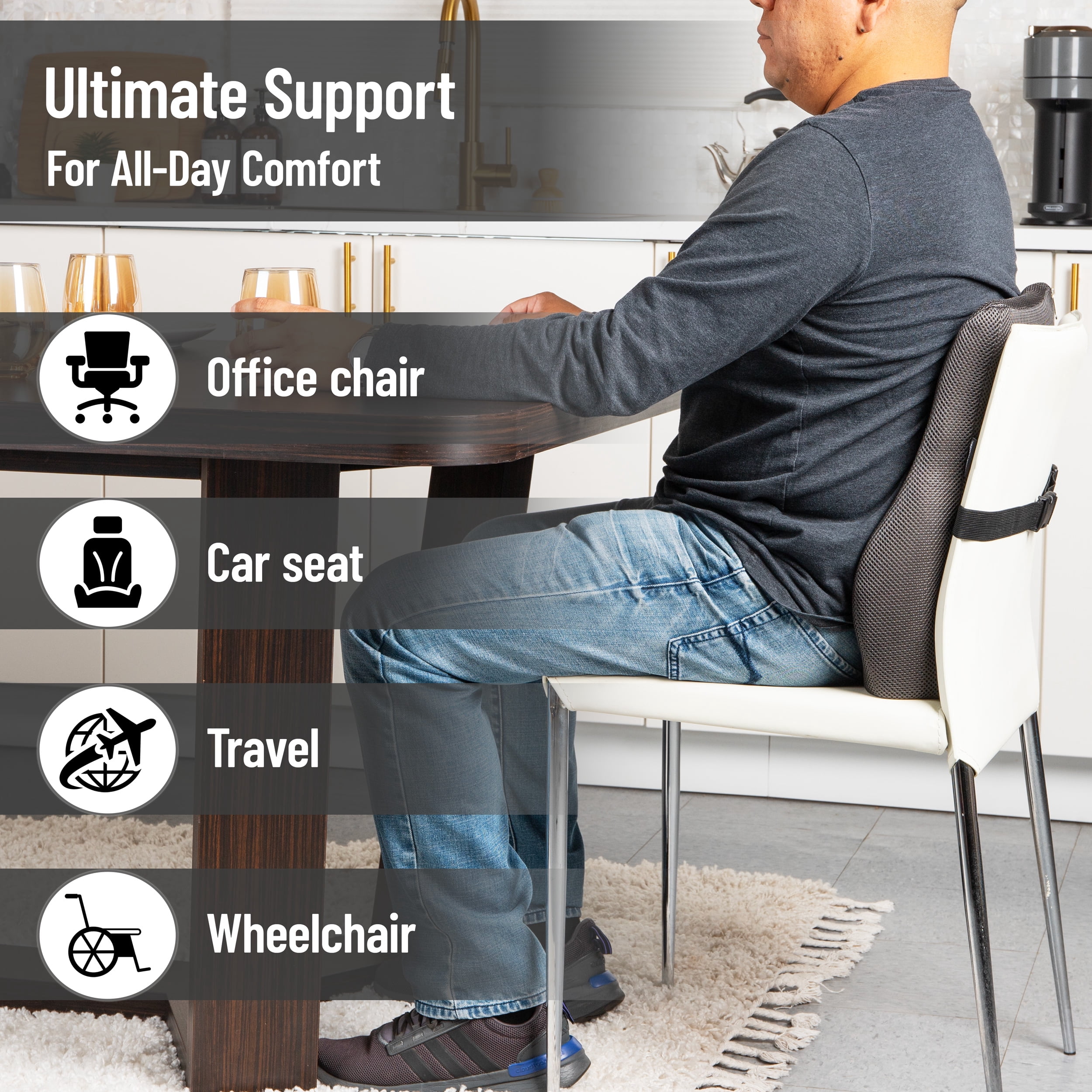 Mind Reader Air-Cloud Lumbar Cushion, Ergonomic Memory Foam 14.5"L x 5"W x 18.5"H, Gray