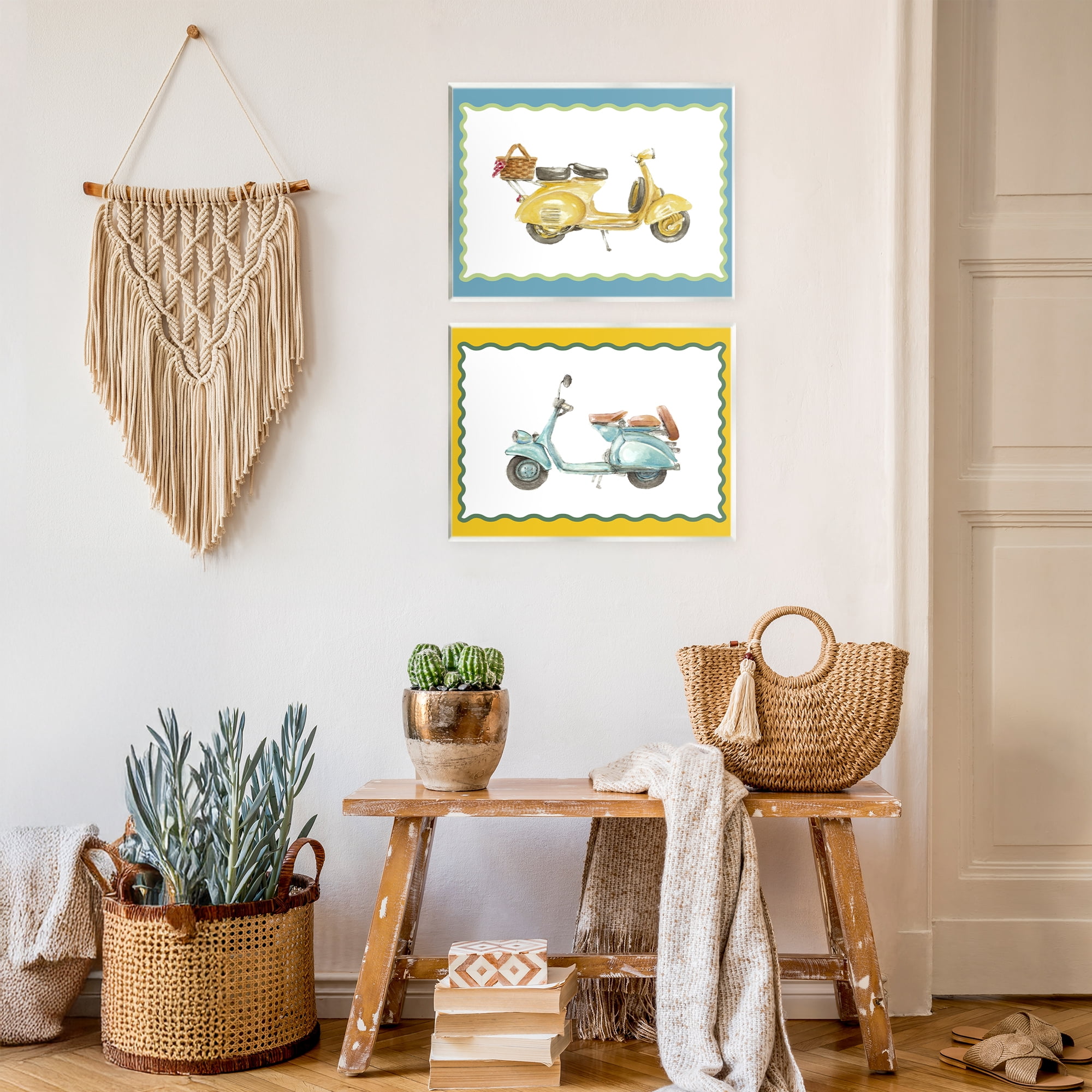 Stupell Industries Wavy Bordered Scooters 2 Piece Wall Plaque Art Set, design by Lanie Loreth