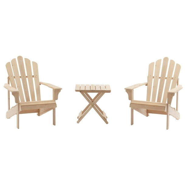 Coral Coast Hubbard 3 Pc Wooden Adirondack Chairs Free Side Table Unfinished Walmart Com Walmart Com