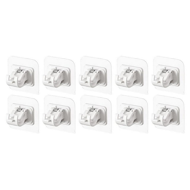 Juego de 10 soportes adhesivos para barra de cortina, ganchos sin perforaciones, soporte de pared para barra de toalla blanco