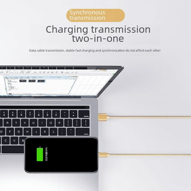 Adecuado para línea de carga tipo C de Android, línea de datos de teléfono móvil de 2 m, línea trenzada de nailon grueso USB de 3 M