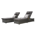 thumbnail image 7 of Modern Outdoor Rattan Chaise Lounge Chair with Storage, Recliners with Adjustable Backrest, Table, Cushion, for Poolside, Backyard Garden, Set of 2, Gray Frame, 6 Available Color Cushion, 7 of 7
