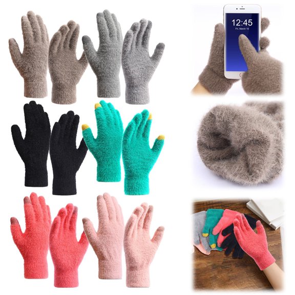 Soft Thermal Knit Winter Gloves for Men and Women, Windproof Non-Slip Running Gloves with Elastic Cuffs, Warm Cold-Proof Snow Gloves
