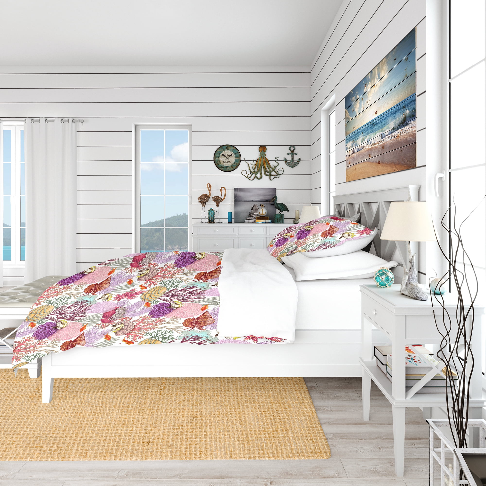 Designart 'Coral Reef and Fishes Pattern' Nautical & Coastal Duvet Cover Set
