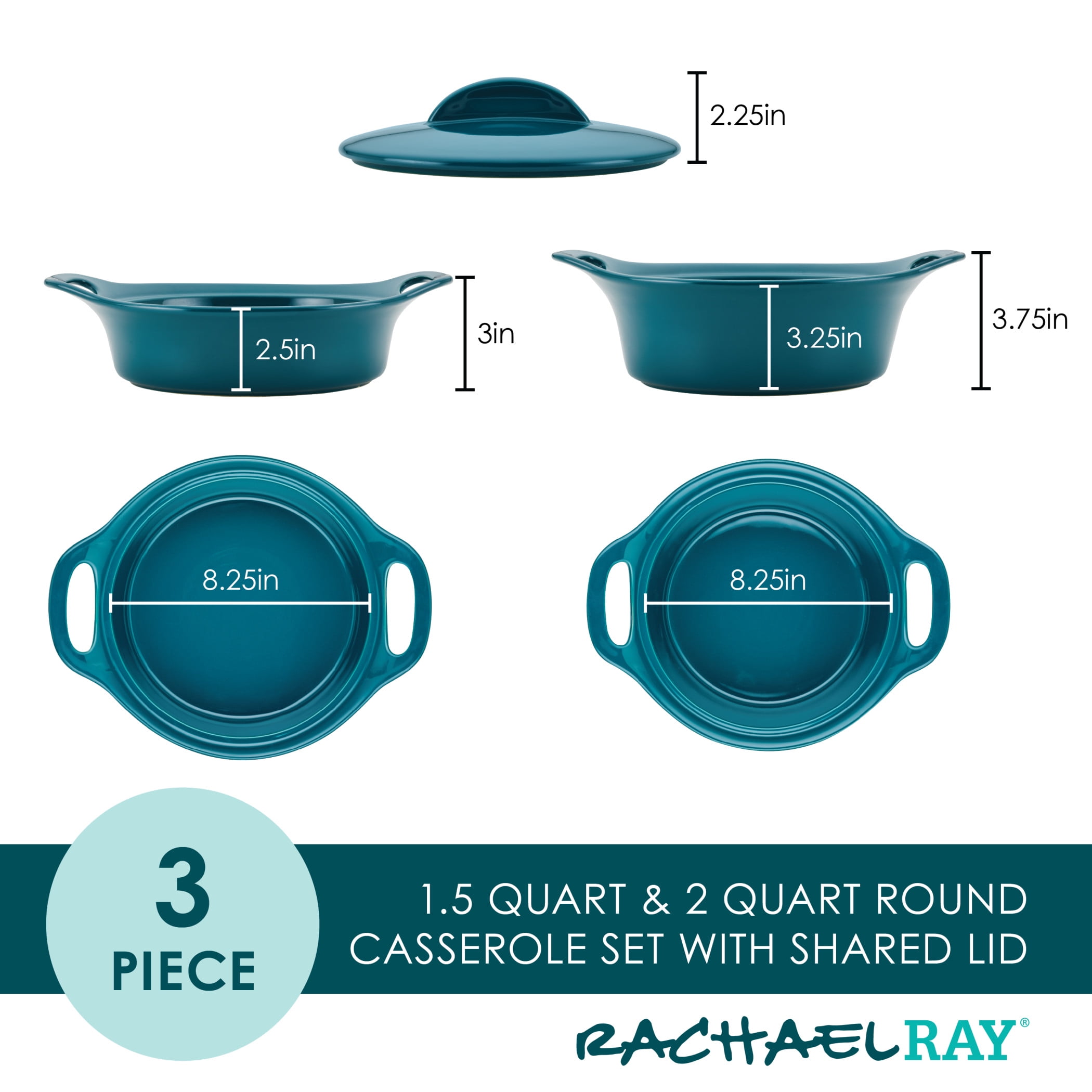 Rachael Ray Cast Iron 4-Qt. Casserole with 10 Griddle, Teal Shimmer - Bed  Bath & Beyond - 28663957