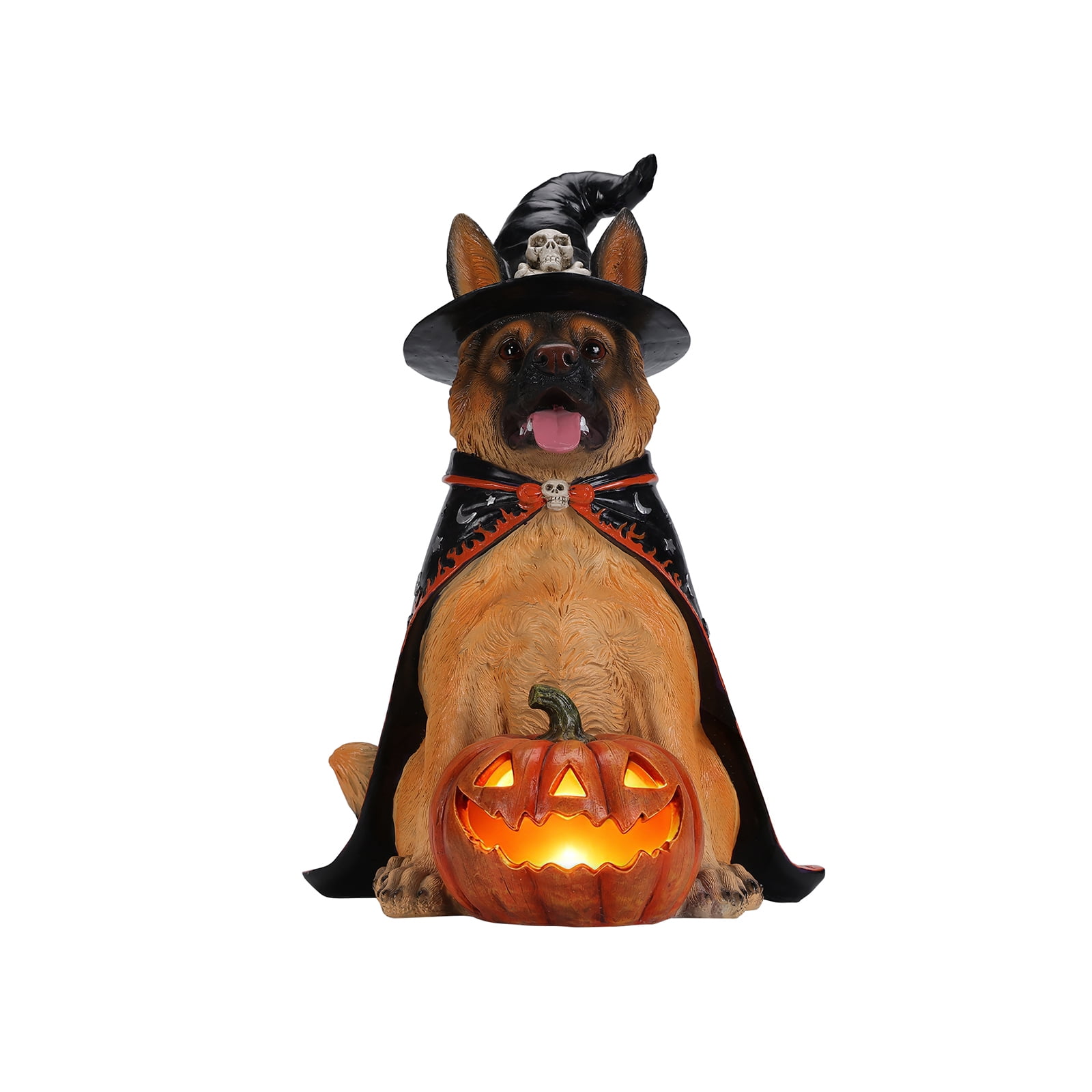 Alvantor Halloween Dog Decorations Shepherd Dog Figurine with Witch Hat & Pumpkin