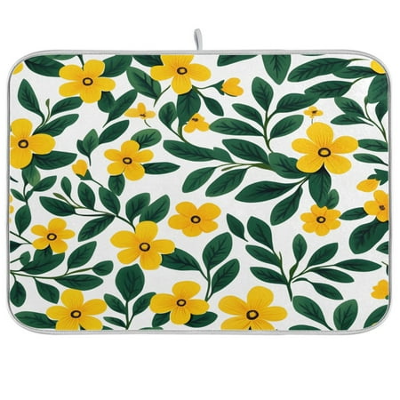 

joogoo Yellow Flowers Leaves Dish Drying Mat Kitchen Counter Absorbent Drying Pad 18x24 in Drainer Rack
