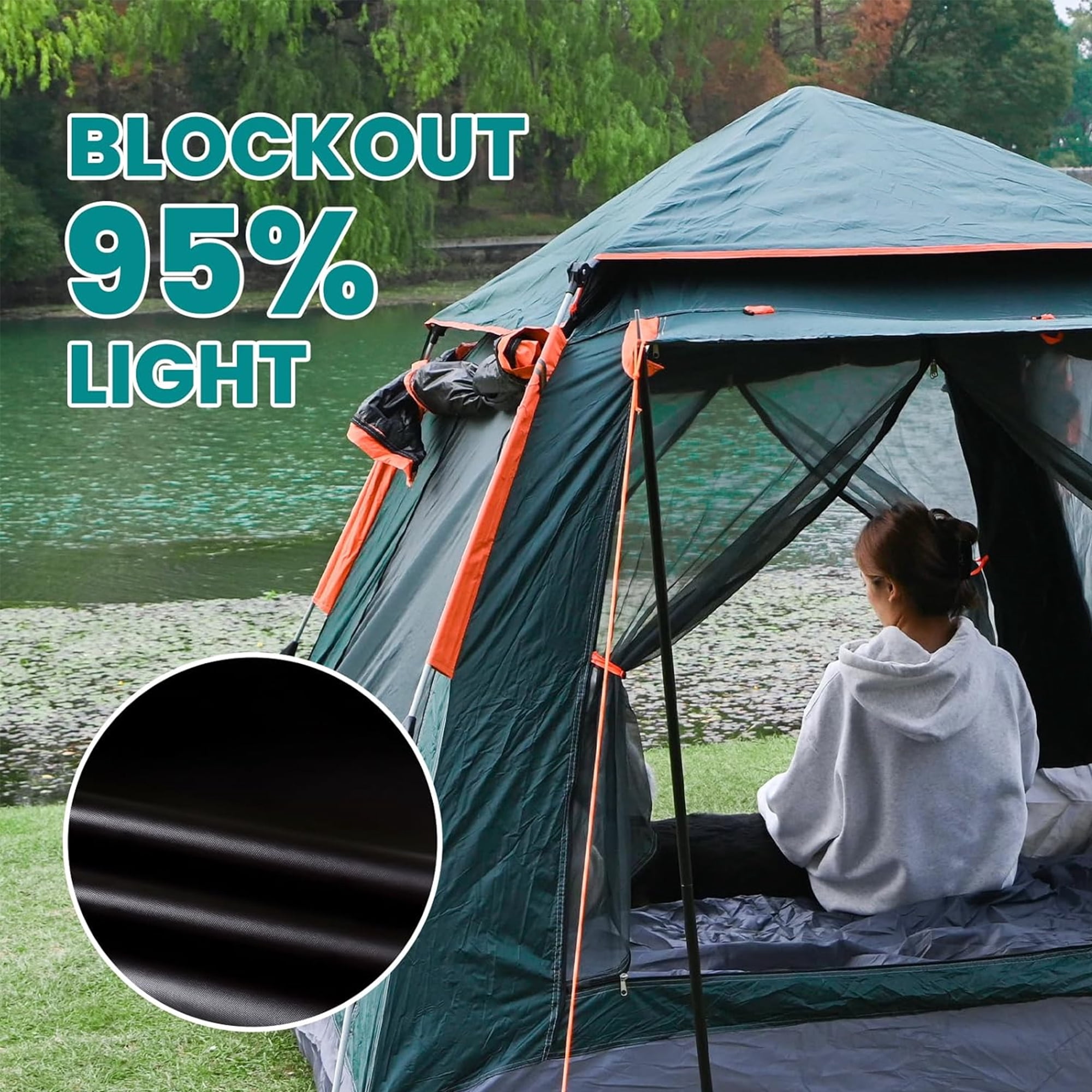 Camping Tent Popup Tent Water Resistant Windproof Dome Hiking Tent 4 People Family Easy Setup