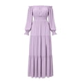 thumbnail image 5 of qafoshin Off Shoulder Dresses for Women Long Sleeve Solid Color Slit Maxi Dress, 5 of 6