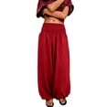 thumbnail image 2 of KLHDSF Pants For Women Casual High Waisted Solid Harem Pants Drawstring Loose Fit Summer Trousers Red L, 2 of 7
