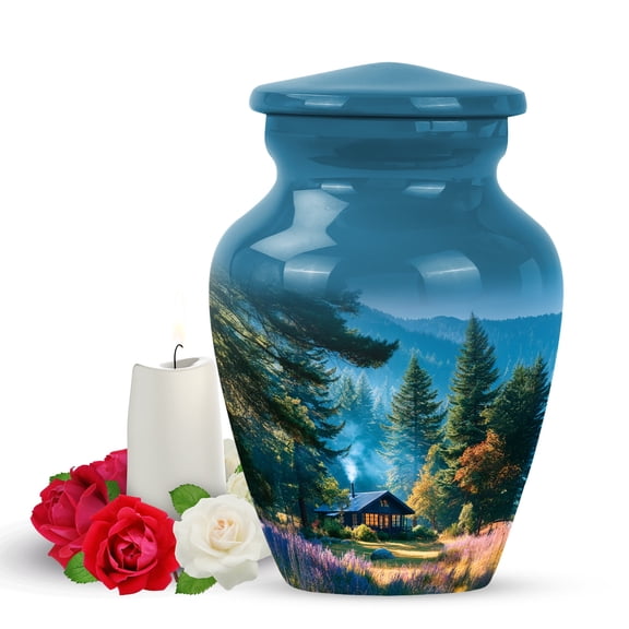 Yatskia Mountains with House Small Funeral Keepsake Urns for Human Ashes Adult Mother and Father, Mini Memorial Keepsake Urn for Ashes Adult Male, (Classic Pack of 1, 3 Inch)