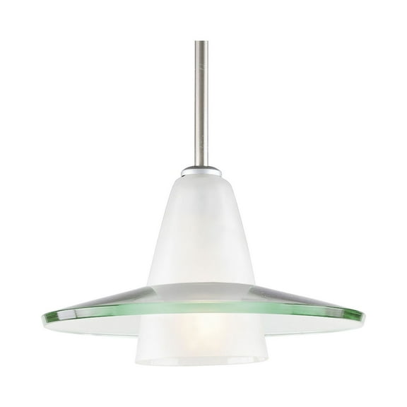 Modern Pendant One-Light Brushed Nickel Clear and Etched Glass Mini-Pendant Light