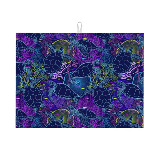 Vsdgher Turtles Print Dish Drying Mat Super Absorbent Drying Mat Large Dish Drying Mats for Kitchen Counter Kitchen Drying Mat 24" x 18"