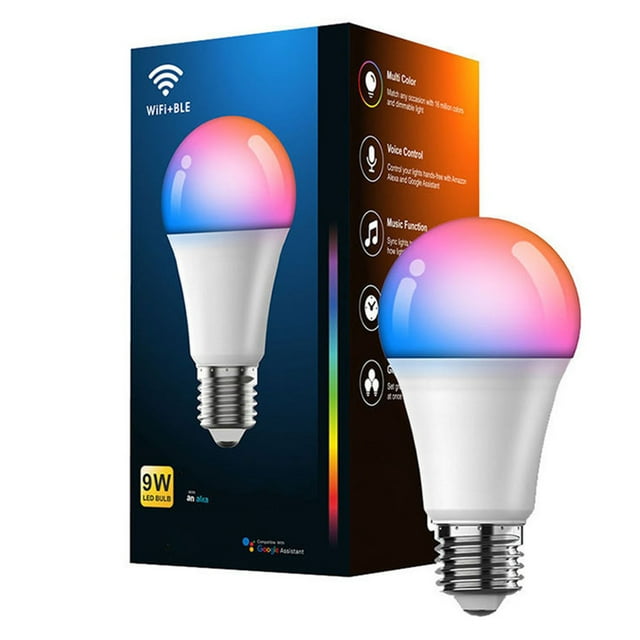 Bombillas LED inteligentes con WiFi y control por voz, cambio de color, luz cálida de 2700 K a 6500 K, regulables, E27, 9 W, 100-130 V