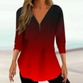 thumbnail image 2 of Penkiiy Womens 3/4 Length Sleeve Tops Gradient Printed Quarter Zip Shirt V Neck Rollable Sleeve Pullover Fall Shirts S Red, 2 of 5