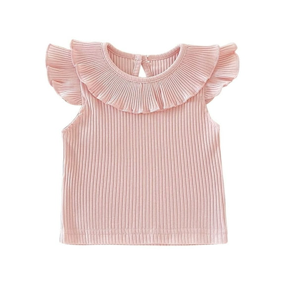 Ohufall Baby Girls Summer Cotton Tank Tops Cute Solid Casual Ruffle Crew Neck Undershirts with Flutter Sleeves Toddler Girls Comfy Breathable Vests, Size 6M-4Y