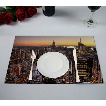 

YKCG Aerial View of Manhattan Skyline at Sunset New York Cityscape Placemats Size 12x18 inches Set of 2