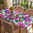 thumbnail image 3 of Purple Flowers Table Cloths for 6 Foot Rectangle Tables, Spring Floral Leaves Botanical Watercolor Patio Waterproof Elastic Fitted Tablecloths, Washable Rectangular Table Cover for Camping, 3 of 8