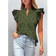 thumbnail image 4 of PRETTYGARDEN Womens Summer Tops Dressy Casual Ruffle Cap Sleeve Button V Neck Embroidered Eyelet Blouses Shirts, 4 of 8