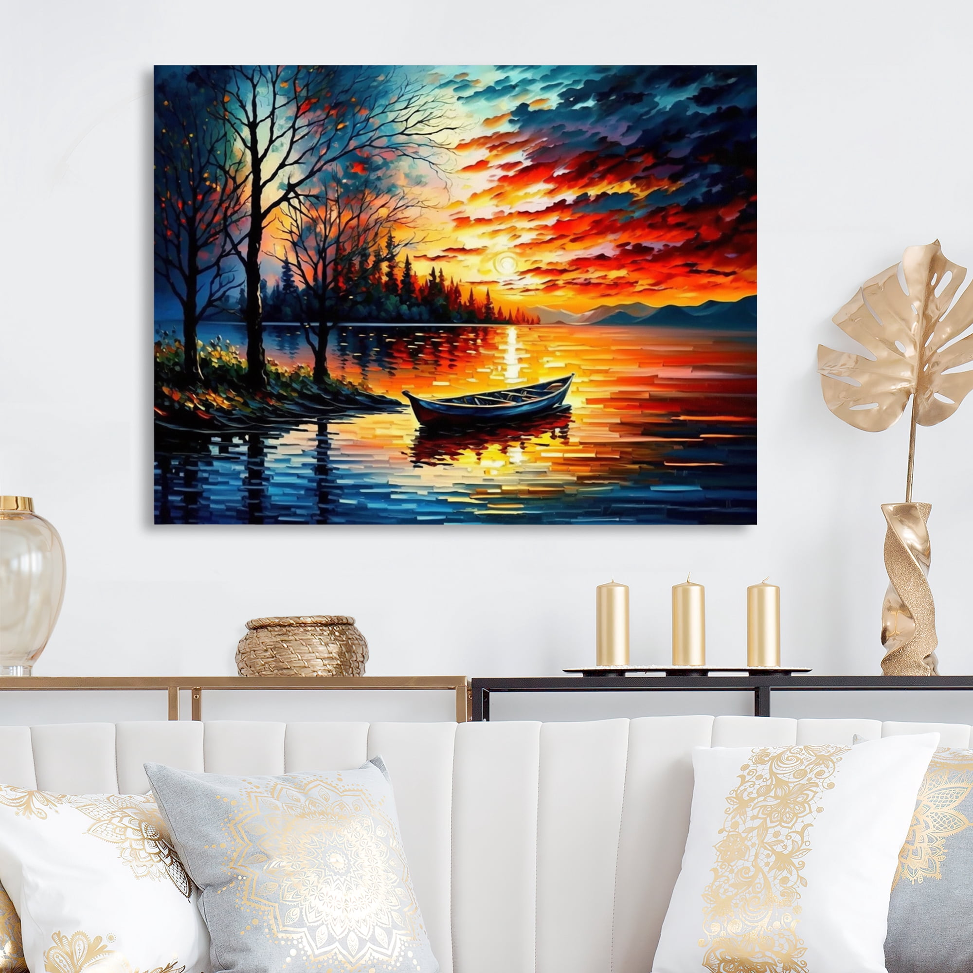 Designart Canoe On The Lake In The Fall Canvas Wall Art