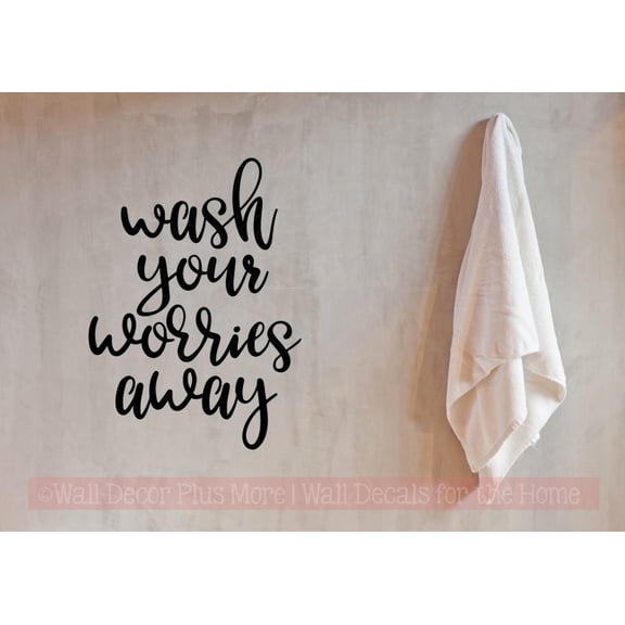 Bath Room Wall Art Sticker Wash Your Worries Away Laundry Decals Quote 23x17-Inch Black