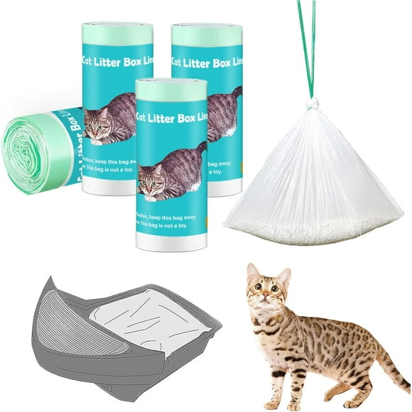AIR-100 Pack Cat Litter Box Liner Bags Compatible with Litter Box Robot 4 and 3 Automatic Cat Litter Box, Thick Heavy Duty Drawstring Self-cleaning Litter Box Waste Drawer Liners, 9-11 Gallons Trash